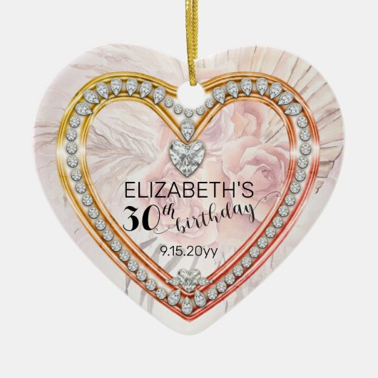 Pink Roses Diamonds 30th Birthday Keepsake Keramisch Ornament (Voorkant)