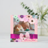 PINK ROSES EN BOW BABY SHOWER FOTO TEMPLATE KAART (Staand voorkant)