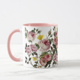 PINK ROSES EN GEEL BUTTERFLIES White Floral Mok