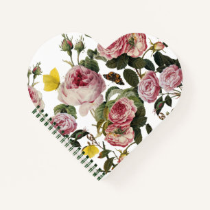 PINK ROSES EN GEEL BUTTERFLIES White Floral Notitieboek