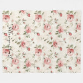 Pink Roses Floral Fleece Deken (Voorkant (Horizontaal))