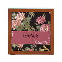 Pink Roses Floral on Black  