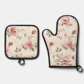 Pink Roses Floral  Ovenwant & Pannenlap Set (Voorkant)