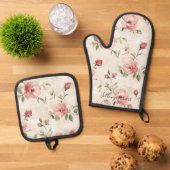 Pink Roses Floral  Ovenwant & Pannenlap Set (Top down)