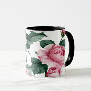 Pink Roses Floral Pattern Coffee Mug