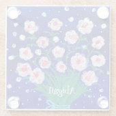 Pink Roses Floral Personalized Coaster Glazen Onderzetter (Achterkant)