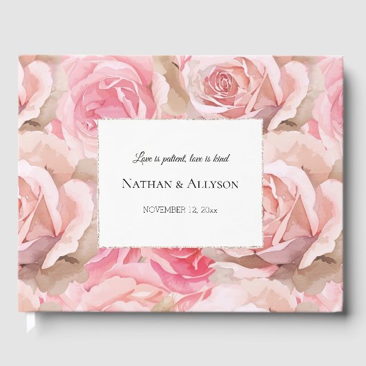 Pink Roses Floral Wedding Gastenboek (Voorkant)