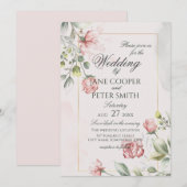 Pink Roses floral Wedding Invitation (Devant / Derrière)