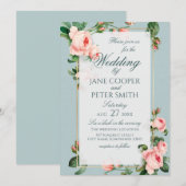Pink roses floral Wedding Invitation (Devant / Derrière)
