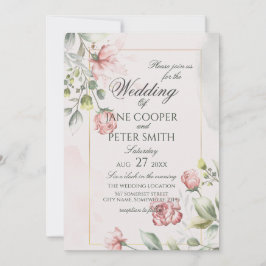 Pink Roses floral Wedding Invitation Kaart