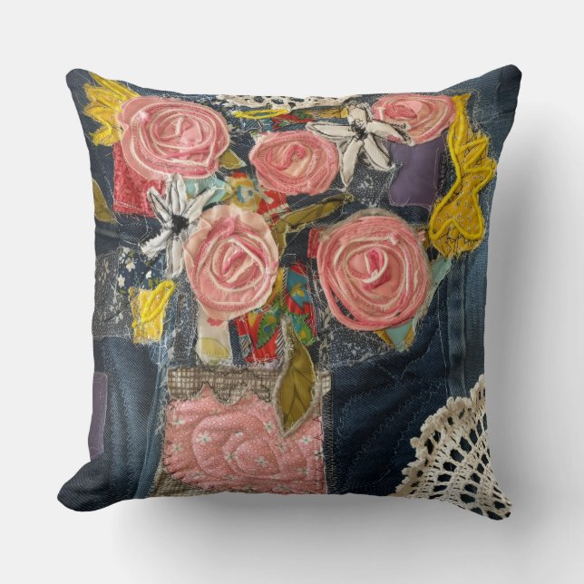Pink Roses Flower bouquet pillow Kussen (Voorkant)