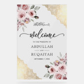 Pink Roses Gold Lace Muslim Wedding Welcome (Recto)