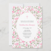 Pink Roses Grandmillenial girl baptism invitation (Devant)