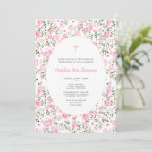 Pink Roses Grandmillenial girl baptism invitation (Debout devant)