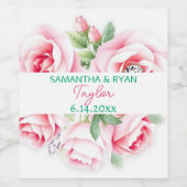 Pink Roses & Green Foliage Wedding Date Wijn Etiket (Enkel label)