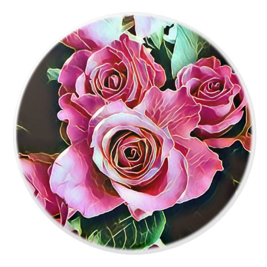 PINK ROSES KERAMISCHE KNOP (Voorkant)