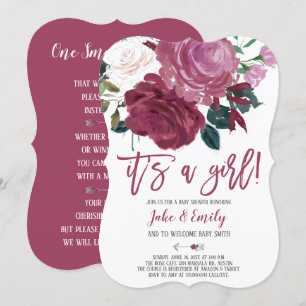 Pink Roses Marsala Baby shower is een meisje Kaart