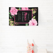 Pink Roses on Black Bridal Shower Vertical Spandoek (Insitu)