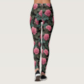 Pink Roses on Black Floral Pattern Leggings (Achterkant)
