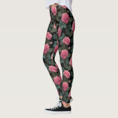 Pink Roses on Black Floral Pattern Leggings (Links)