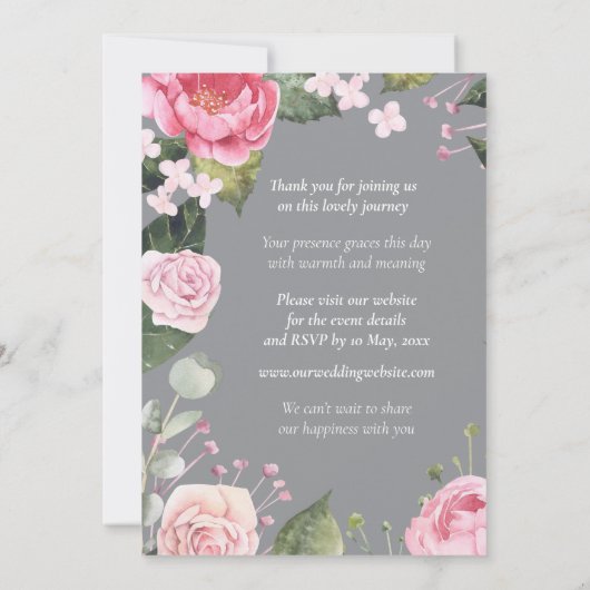 Pink Roses on Grey Customizable Wedding Invitation (Dos)