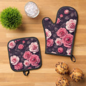 Pink Roses Ovenwant & Pannenlap Set (Top down)
