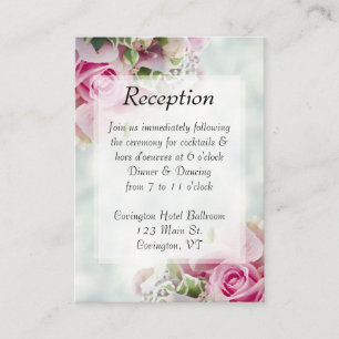 Pink Roses Spring Floral Elegant Wedding Reception Informatiekaartje