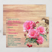 Pink Roses Summer Birthday Party Kaart (Voorkant / Achterkant)