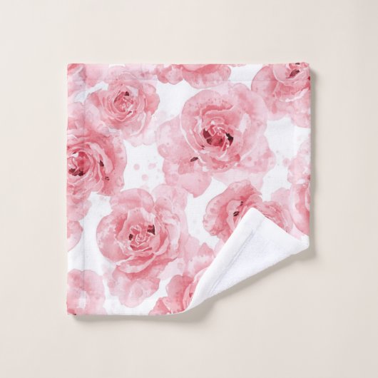 Pink Roses Watercolor Floral Blush Botanical (Gant de toilette)