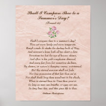 Pink Roses, William Shakespeare Love Poem Poster