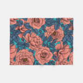 Pink roses with blue leaves on blue fleece deken (Voorkant (Horizontaal))