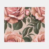 Pink Roses With Brushstroke Leaves Fleece Deken (Voorkant (Horizontaal))