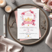 Pink Roses Wreath with Chalice First Communion Kaart
