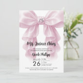 Pink Ruffle Cascade Bow Elegant Quinceañera Party Kaart (Staand voorkant)