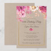 Pink Rustic 40e anniversaire de fête Invitation (Devant / Derrière)