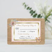 PInk Rustic Burlap Floral Wedding Carte RSVP (Debout devant)