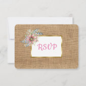 PInk Rustic Burlap Floral Wedding Carte RSVP (Dos)