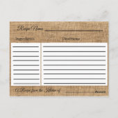 PInk Rustic Burlap Floral Wedding Recipe Kaart (Achterkant)