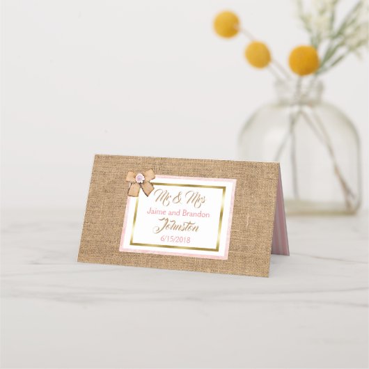 PInk Rustic Burlap Floral Wedding Table Number (Achterkant)