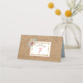 PInk Rustic Burlap Floral Wedding Table Number (Voorkant)