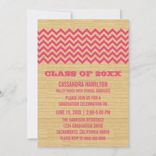 Pink Rustic Chevron Invitation de diplôme (Devant)
