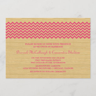 Pink Rustic Chevron Wedding Invite Kaart