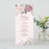 Pink Rustic Dusty Roos Waterverf Flowers Weddensch Menu (Staand voorkant)