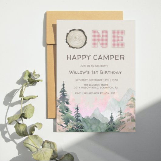 Pink Rustic Un Joyeux Camper Invitation Anniversai