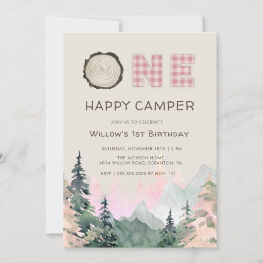 Pink Rustic Un Joyeux Camper Invitation Anniversai (Devant)