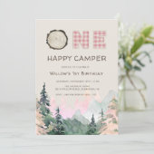 Pink Rustic Un Joyeux Camper Invitation Anniversai (Debout devant)