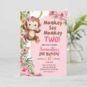 Pink Safari Monkey See Monkey Two 2nd Birthday Kaart (Staand voorkant)