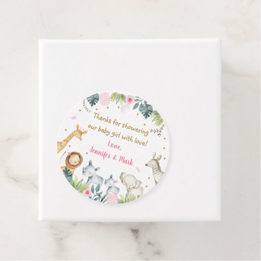 Pink Safari Oerwoud Baby shower Dank u wel Bedankjes Labels (In situ)