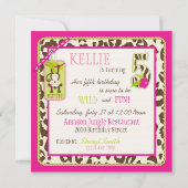 Pink Safari Oerwoud Monkey vijfde verjaardag Kaart (Achterkant)