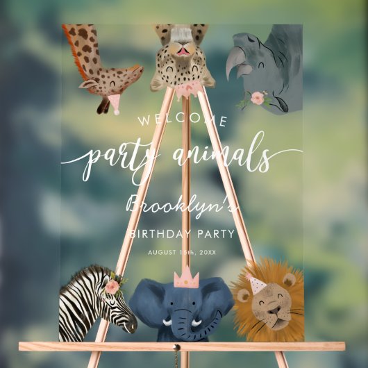 Pink Safari thème Anniversaire Affiche de bienvenu (Neutre)